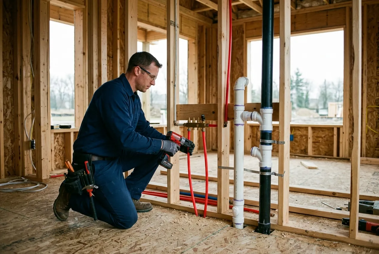 Heidler plumber running supply and drain lines during a home renovation in Annapolis